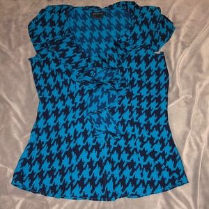 Banana Republic Navy/Blue Houndstooth Ruffled Top